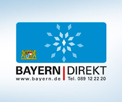 Logo von Bayern Direkt – der Servicestelle der Bayerischen Staatsregierung. Zu sehen ist ein Stern aus weißen Rauten