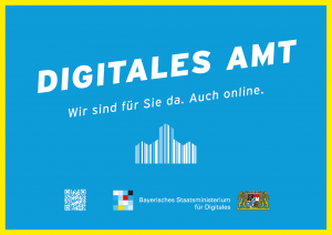 Weißer Schriftzug Digitales Amt. Wir sind für Sie da. Auch online.