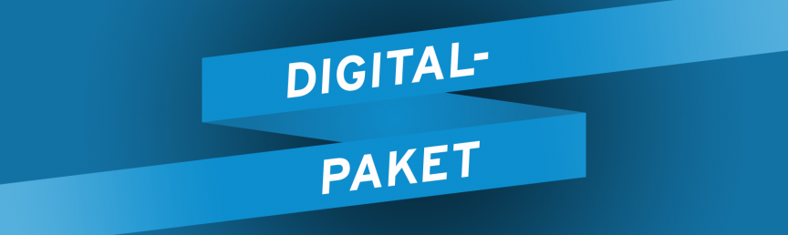 Grafik des Digitalpaketes. Blauer Hintergrund mit der Schrift: Digitalpaket