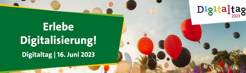 Digitaltag 2023 Luftballone, die in den Himmel aufsteigen